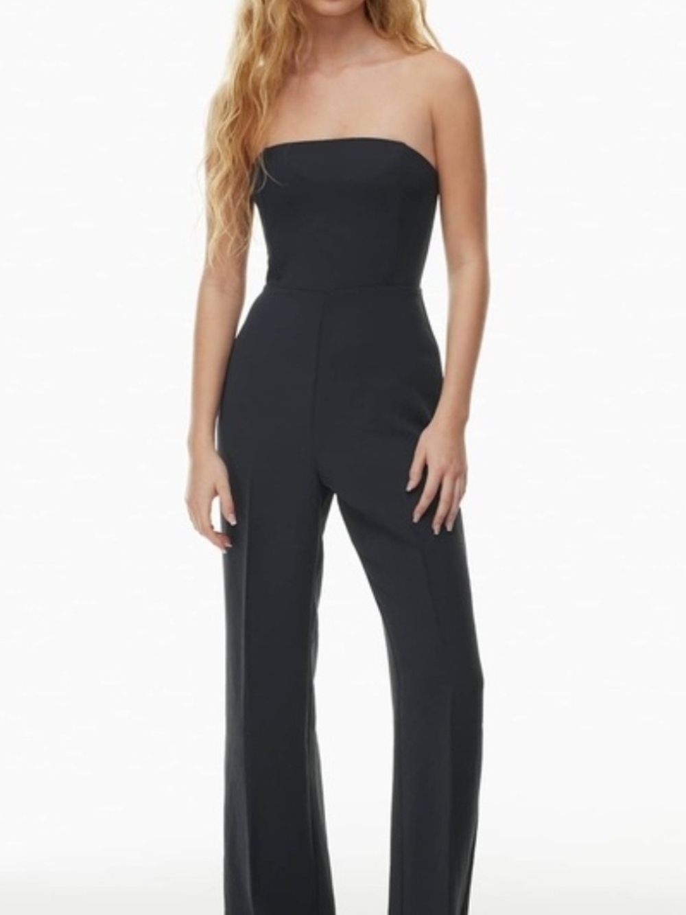 Aritzia Wilfred Endless Strapless Wide Leg Jumpsuit Smocked Crepe, Black